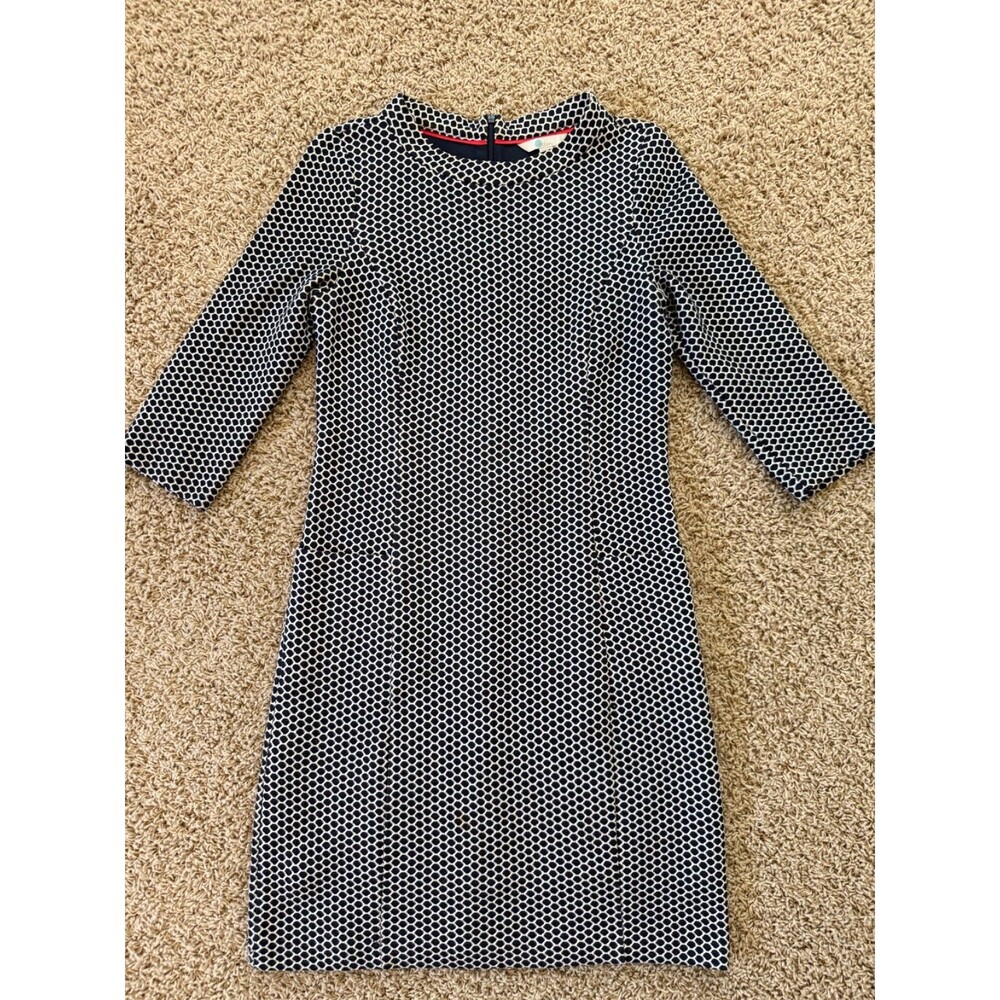 Boden Sarah Jacquard 3/4 Sleeve Sheath Dress Size 6R Classic Preppy Navy